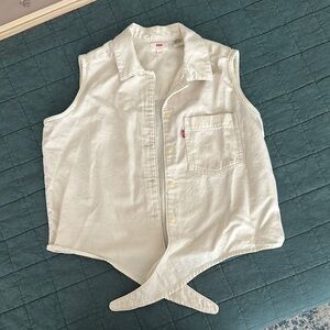 Levi's Cream Sleeveless Tie-Front Shirt Vest with Pocket